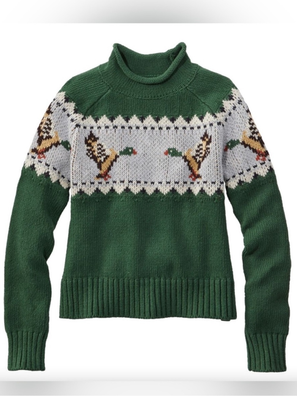 Green Fair Isle Duck L.L. Bean Women's Sweater
